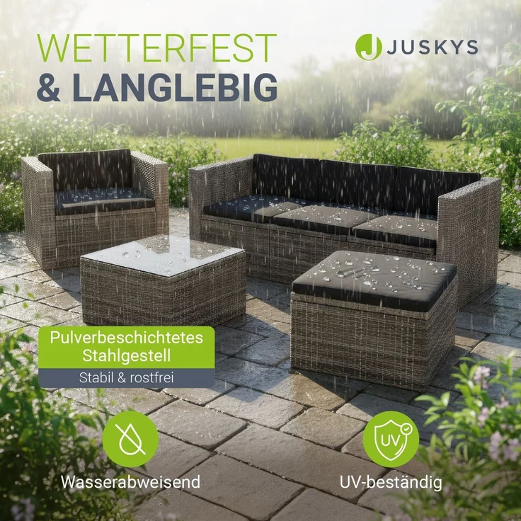 Juskys 'Punta Cana' Lounge, Polyrattan , Grau | Dunkelgrau, L – Bild 2