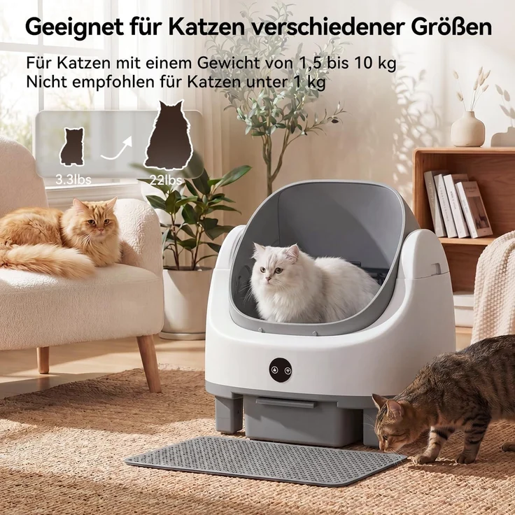Aoxun Selbstreinigende Katzentoilette, Katzenklo Selbstreinigend mit Sicherheits Geruchskontrolle, Automatischer App-Steuerung für Katzen, Inklusive Katzenstreumatte,Müllbeutel und Duftbox, Grau – Bild 3