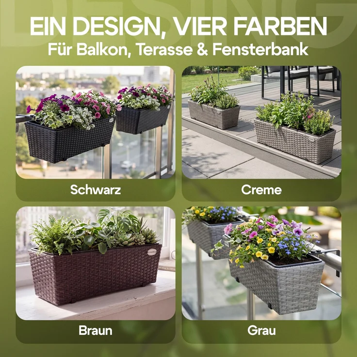 4er Set Balkonkasten Polyrattan grau – Bild 7