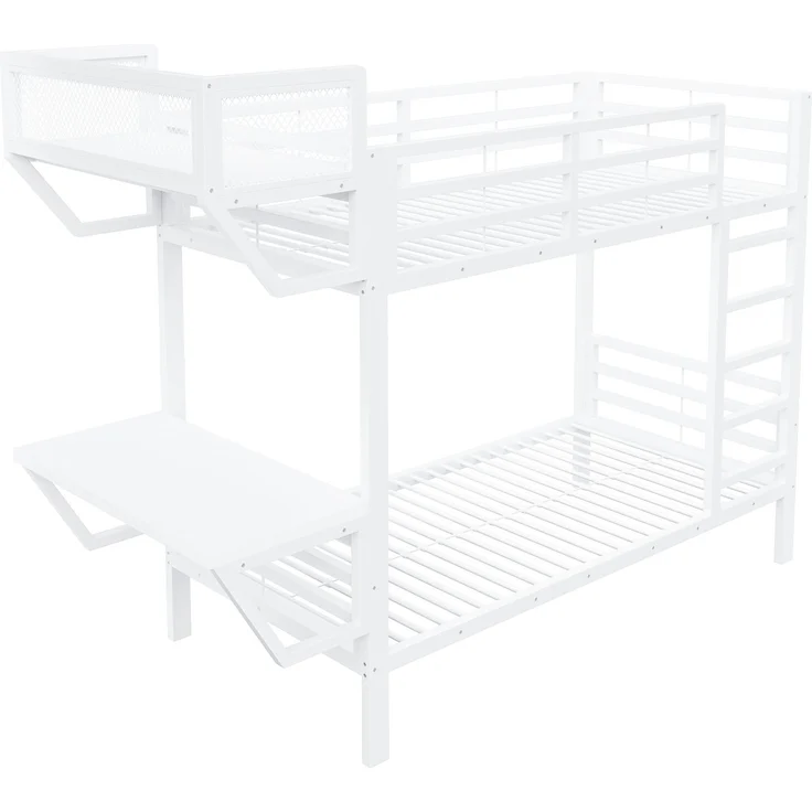 ZUBALIYA Metall-Etagenbett (90 x 200 cm) mit Schreibtisch und Ablagefächern, Lattenrost, platzsparendes Hochbett für Kinder, Jugendliche und Erwachsene, Weiß – Bild 18
