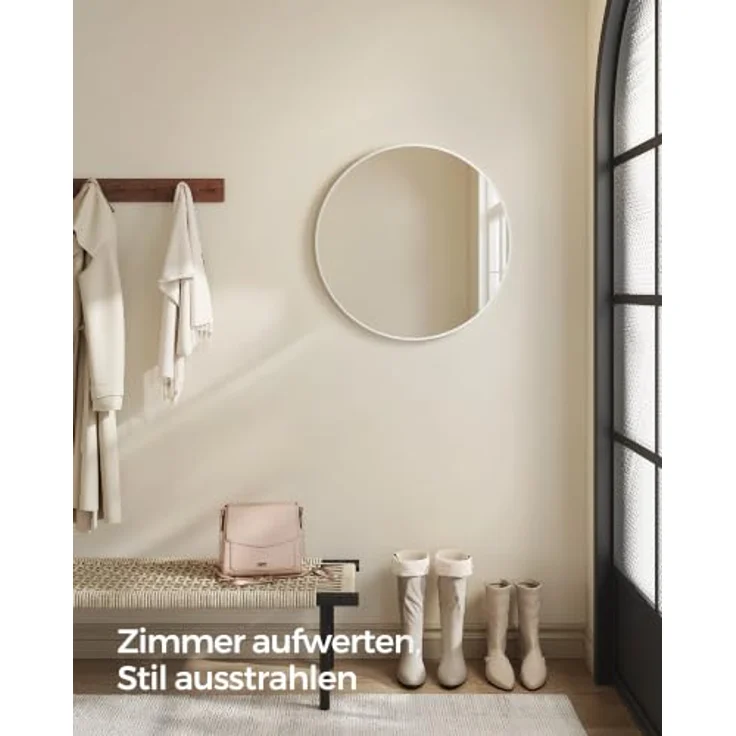 SONGMICS Runder Spiegel, Wandspiegel, Aluminiumrahmen, 41 cm | Modern, einfache Montage, für Bad, Wohnzimmer, Schlafzimmer, Flur, Mattweiss, BERIT Kollektion LWM104WC01 – Bild 7