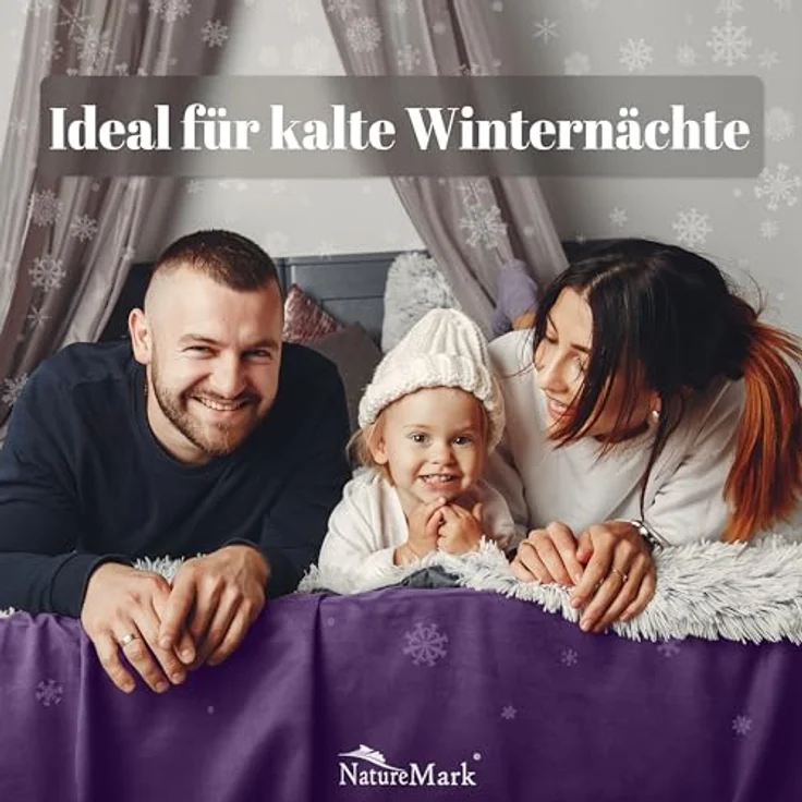 NatureMark Spannbettlaken Winter Thermo Fleece Spannbettlaken, 80% Baumwolle und 20% Polyester, Gummizug: rundum, (1 Stück), 180x200 cm bis 200x200 cm - Lila – Bild 4