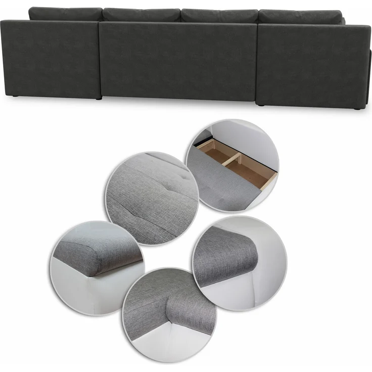 Wohnlandschaft mit Schlaffunktion Faris U-Form - Couch, Schlafsofa mit Bettkasten, Couchgranitur mit Bettfunktion, Big Sofa, Bettsofa (Weiß + Grau (Madryt 120 + Inari 91)) – Bild 4