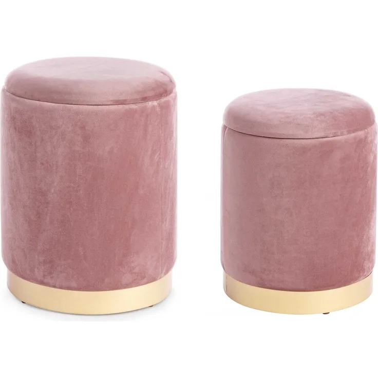 Pouf Polina 2er-Set in Samt-Optik, Rosa, 32 x 32 x 38 / 36 x 36 x 45 cm