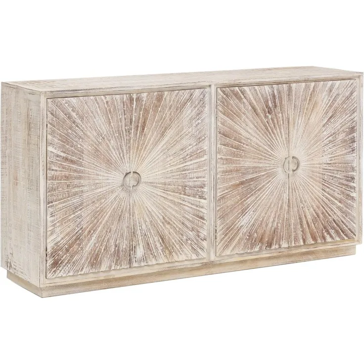 Großzügiges Mango-Holz Sideboard Sambia, weiß gewachst, 163 cm breit - Modernes Design, perfekt für Wohnzimmer & Esszimmer