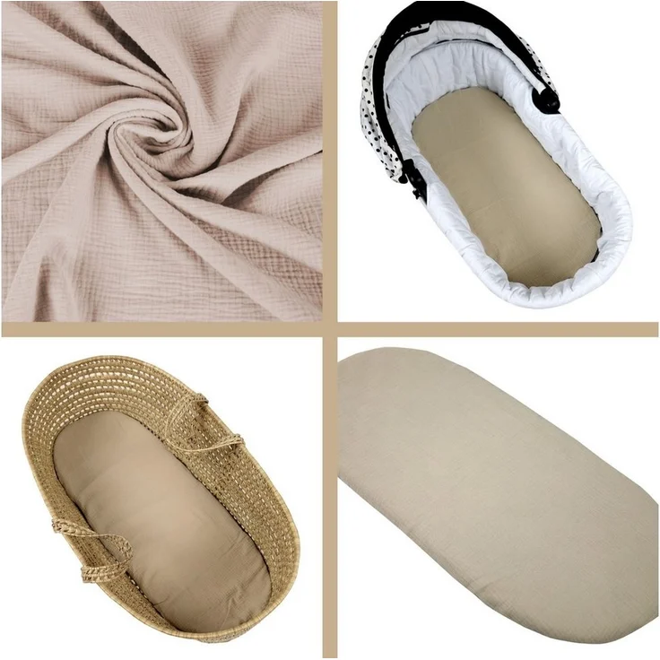 BabyLux Spannbettlaken Musselin Set – 3er Pack 40x80 cm für Kinderwagen Stubenwagen Babybett, Gummizug: ja, z14 Grau-Weiß-Sand – Bild 3