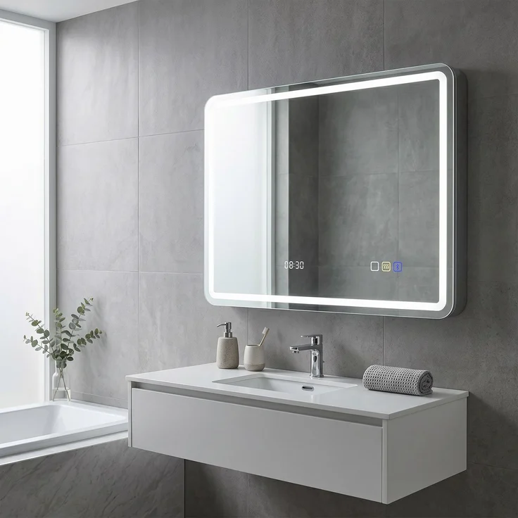 HOMCOM Badezimmerspiegel, Gehärtetes Glas, Silber, 80 x 60 x 2,9 cm – Bild 8