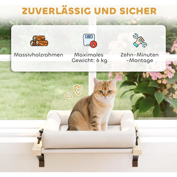 PawHut Tierbett 50x36 cm Katzenhängematte mit verstellbarer Halterung, Polyester, mit abnehmbarem, maschinenwaschbarem Kissen, für Katzen unter 6 kg – Bild 8