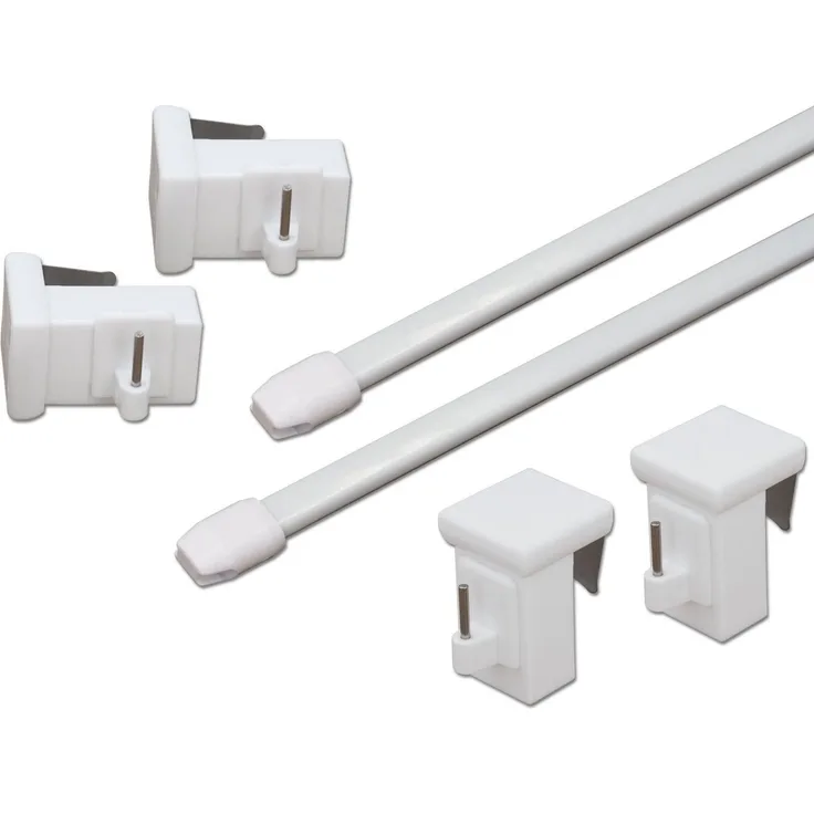 dekondo Gardinenstange Vitragestange "Bali" - 2 Stück -, ausziehbar, Fenstermontage, ohne Bohren, ohne Kleben, inkl. 4x klemmbare Fensterhaken für einen Klemmbereich von 10-27 mm