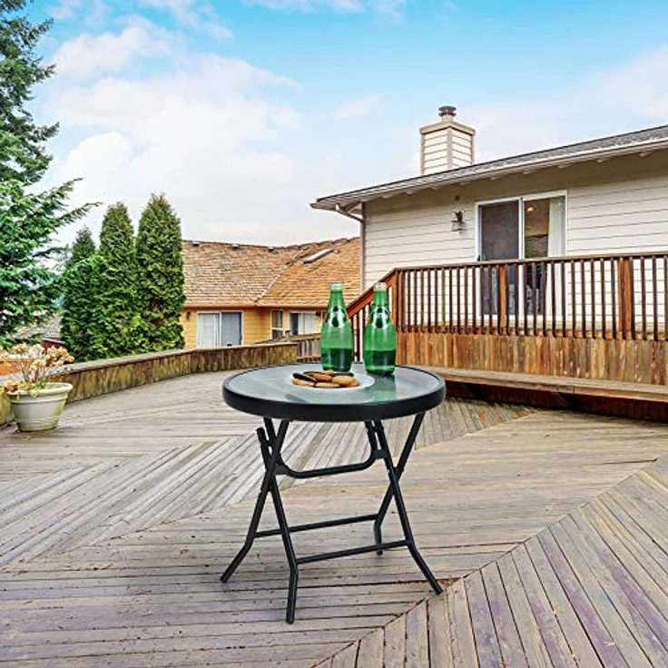 PHI VILLA Klappbar Runder Beistelltisch Glas aus Metall Gartentisch Kaffeetisch Klein Balkontisch wetterfest pflegeleicht für Balkon Garten Terrasse Wohnzimmer – Bild 8