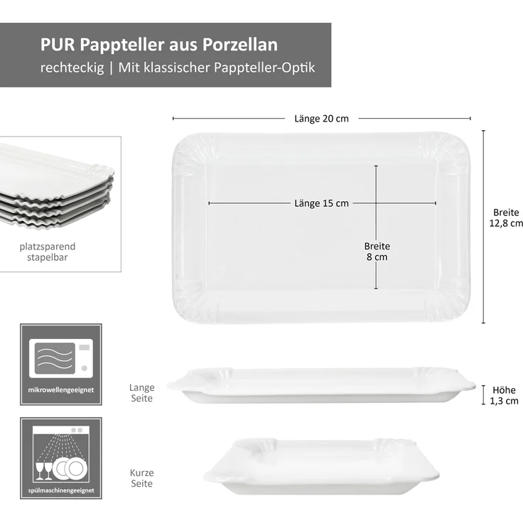 6x Pur Teller aus Porzellan 20x12,8 cm weiß Servier-Teller Pralinen Nuggets – Bild 5