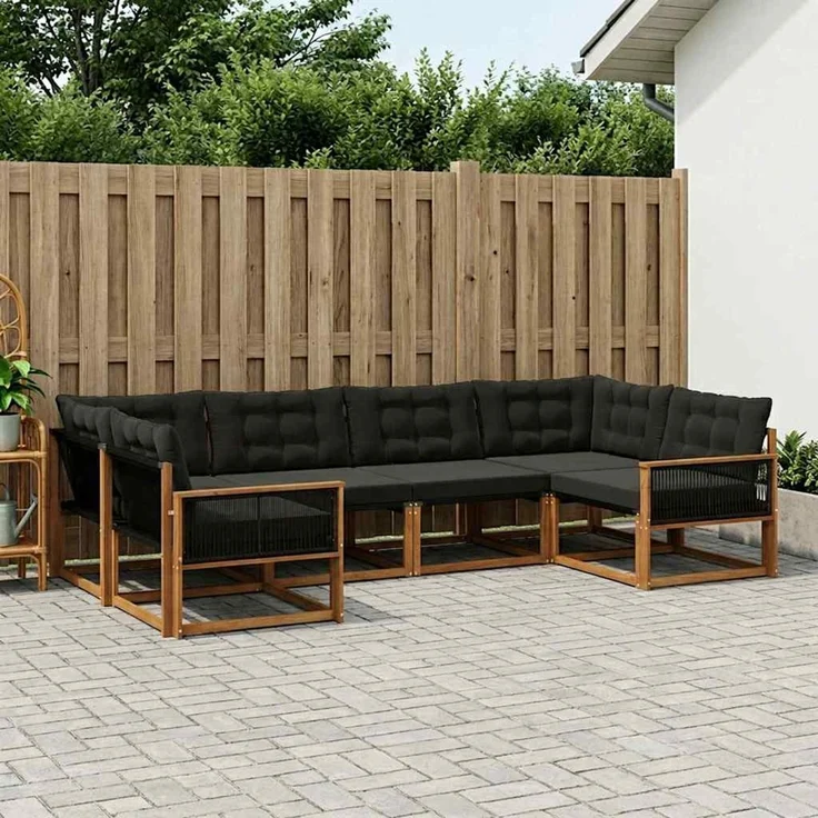 vidaXL Outdoor-Sofagarnitur 6 stk. 6-Sitzer Natur und Schwarz 3381648 – Bild 1