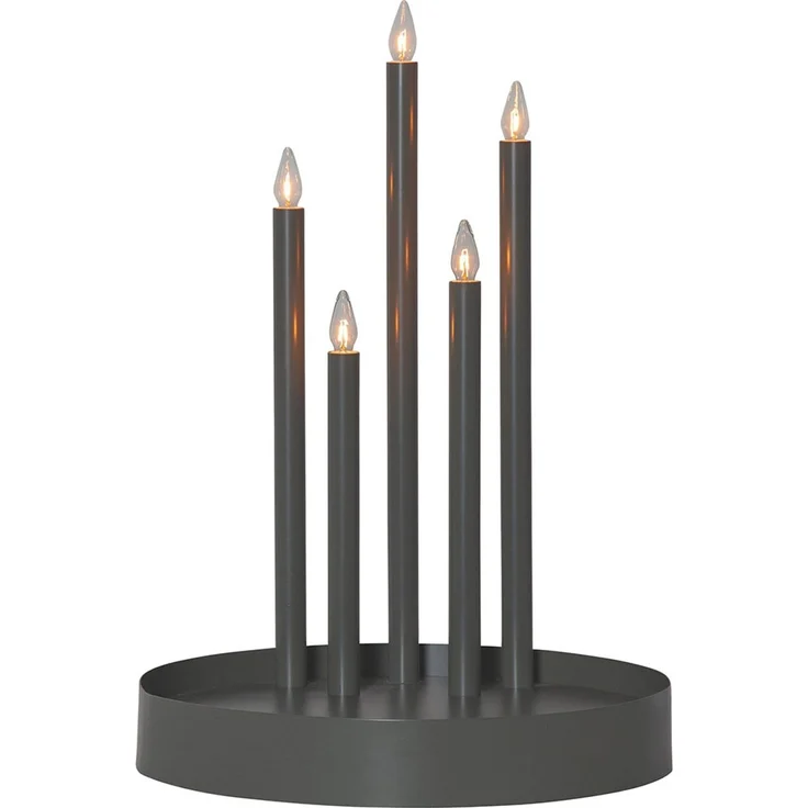 LED Kerzenständer DECO, Grau, Stahl, 5-flammig, Weihnachten H 46 cm – Bild 1