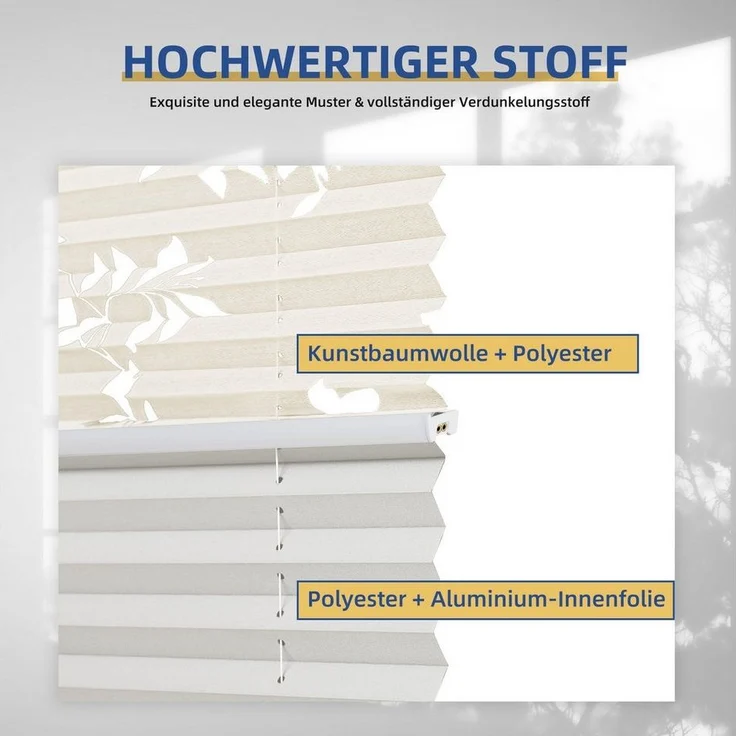 Sekey Doppelplissee Day+Night Verdunkelung ohne Bohren verspannt Lichtschutz Beige – Bild 3