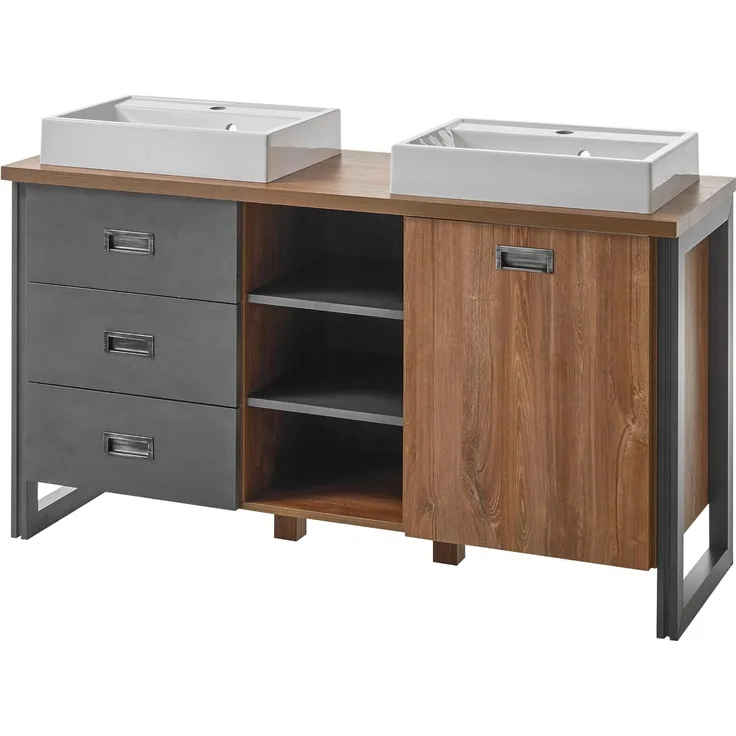 Doppelwaschtisch mit Waschbecken Auburn Eiche Stirling und Matera grau 138 x 75 cm