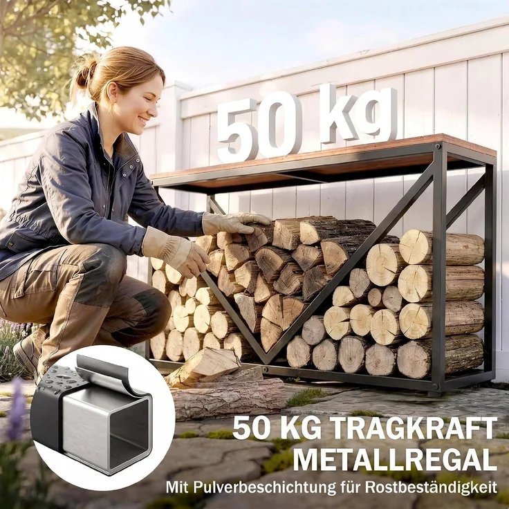 Outsunny Brennholzregal, Metall, Schwarz, 98L x 28B x 50H cm – Bild 5
