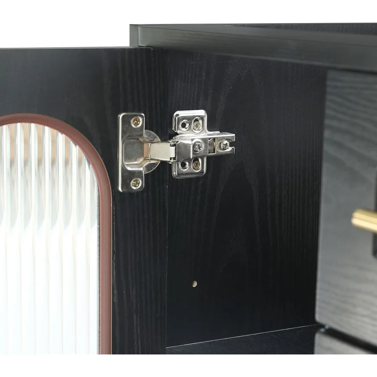 Waschtischschrank 76x46x55 cm Schwarz mit geriffelter Glastür, LED und Keramikwaschbecken – Bild 10