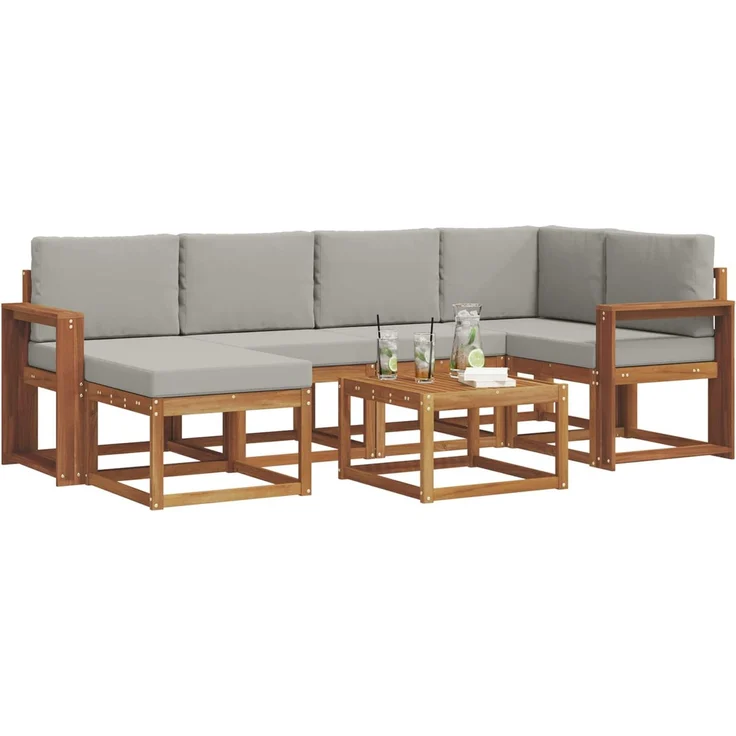 vidaXL Outdoor-Sofagarnitur mit Kissen 7 pcs Natürlich und Hellgrau 3366679 – Bild 3