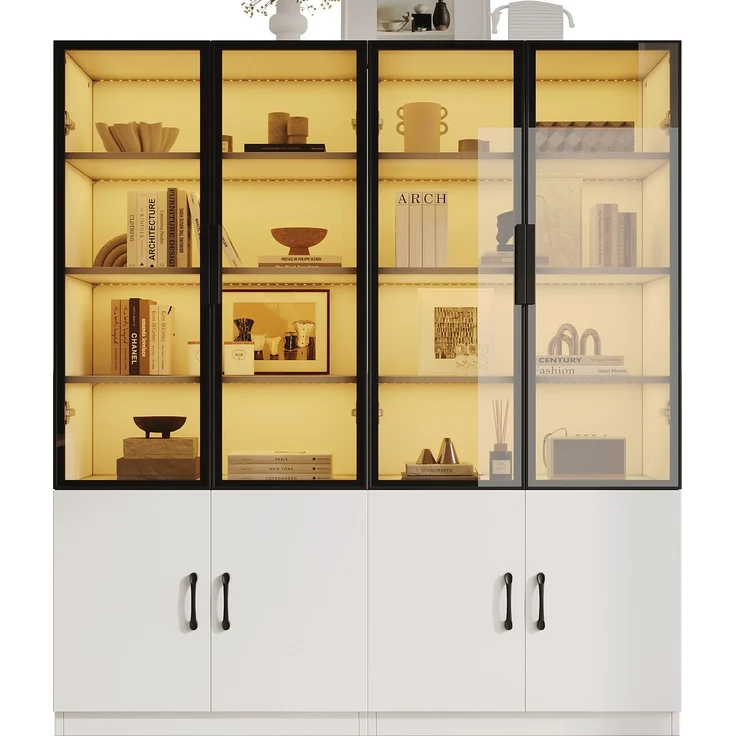 Kombinationsvitrine B 120 x T 40 x H 160 cm mit Rauchglas, LED-Beleuchtung und Stauraum – Bild 7