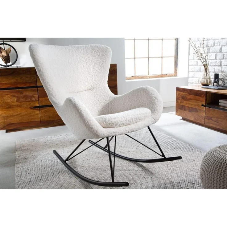 riess-ambiente Schaukelstuhl SCANDINAVIA SWING weiß / schwarz (Einzelartikel, 1 St), Wohnzimmer · Bouclé · Metall · Teddystoff · Schlafzimmer – Bild 2