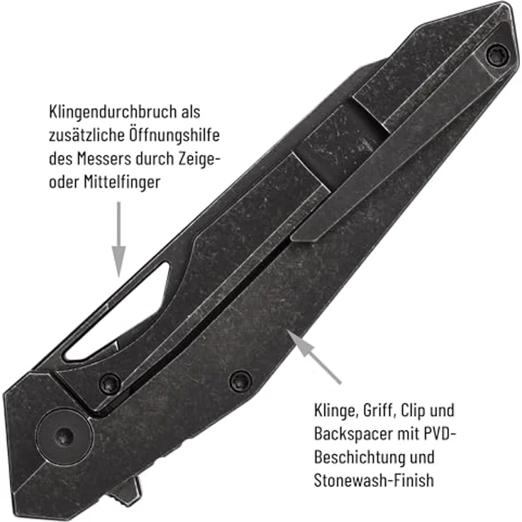 Berserk Blades BROK EDC Klappmesser, Wharncliffe Klinge aus CPM S35VN Stahl, 6AL4V Titan Griff, Blackwash Finish, 21,5 cm Gesamtlänge – Bild 3