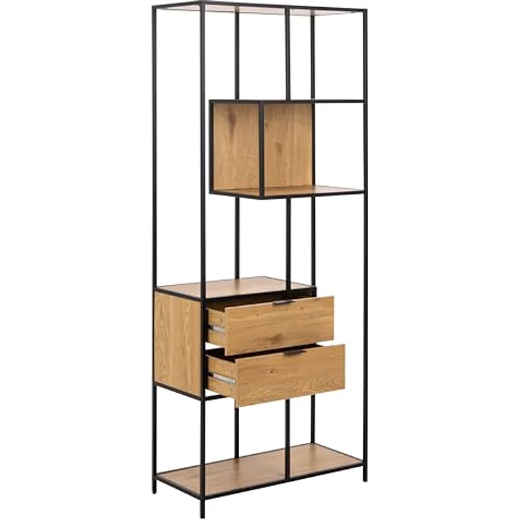 XXXL Xxxl Regal, Schwarz/Eiche, 4 Fächer, 2 Schubladen, 77x185x35 cm, stehend – Bild 5