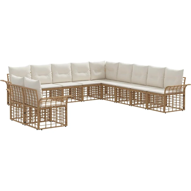 vidaXL Outdoor-Sofagarnitur 11 pcs Natürlich und Cremweiß Polyester 3437724 – Bild 2