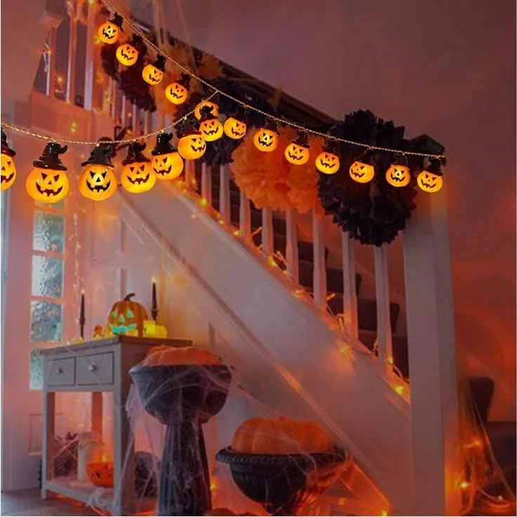 Bomiclss LED-Lichterkette 3M Halloween-LED-Lichterkette mit Kürbis-Laternen – Bild 3