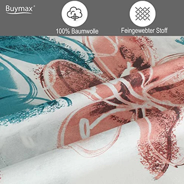 Buymax Bettwäsche Bettbezug-Set Trendy, Renforce: 100% Baumwolle, 2 teilig, 155x220 cm, Reißverschluss, hochwertig, Weiß, Türkis, Altrosa – Bild 4
