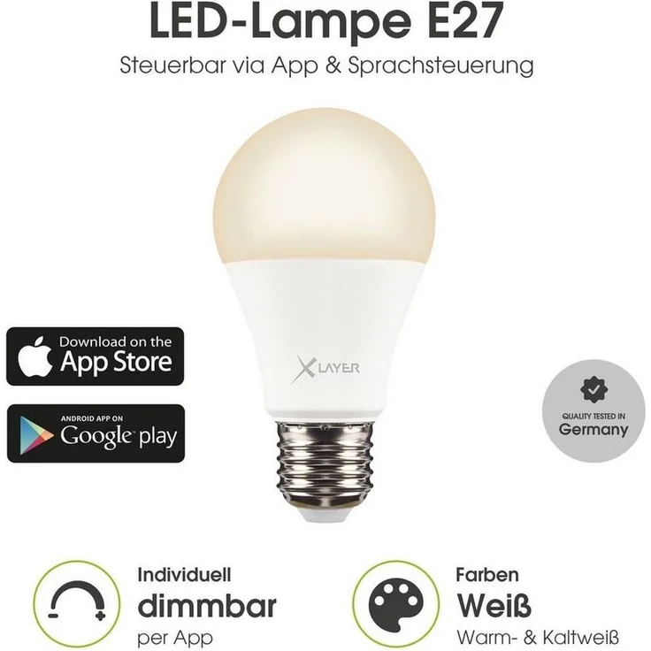 XLAYER Smarte LED-Leuchte WLAN LED Lampe Smart Echo E27 9W Warm- und Kaltweiß, Dimmbar – Bild 1