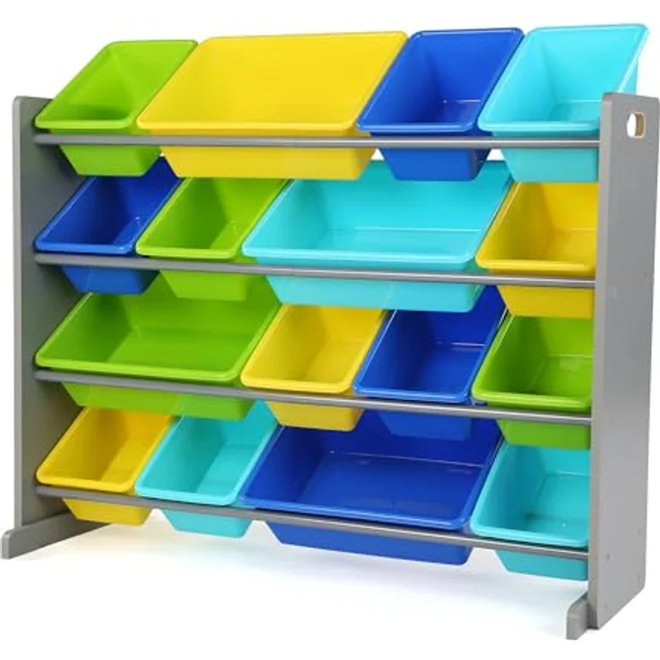 Humble Crew buntes Kinderregal, Grau/Blau/Grün/Gelb! 16 Boxen für Spielzeug, ideal für Kinderzimmer. Fröhliche Ordnung schaffen! – Bild 1