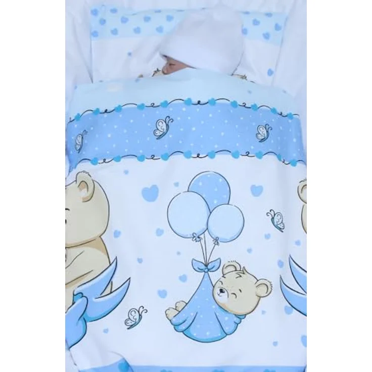 Kinderwagenset Baby Bettwäsche für Kinderwagen Bezüge Decke Kissen 2-4 tlg (Blau, 2 tlg) – Bild 2