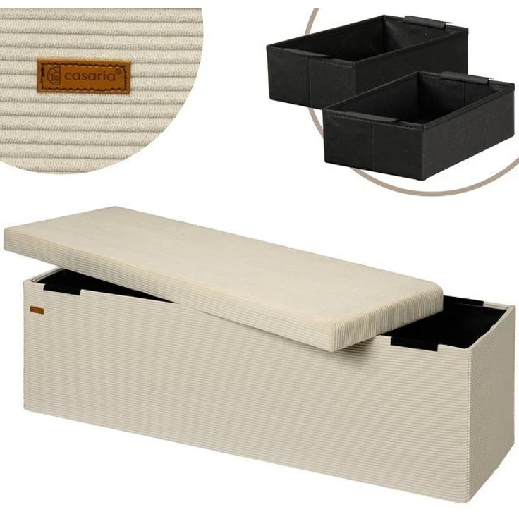Casaria Sitzbank, Cord Beige Faltbar inkl. Boxen 114x38cm 300kg Belastbarkeit Wohnzimmer – Bild 4