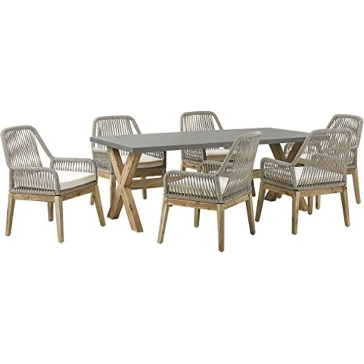 Beliani 'OLBIA' Gartentisch Set, Beton beige, 200 x 100 x 75 cm