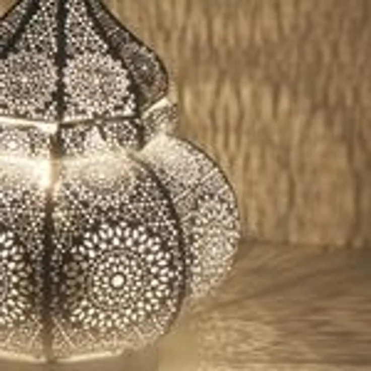 Orientalische Tischlampe Fahid LN2080 – Shabby Weiß-Gold, Handgefertigte Bodenlampe aus Metall, 30 cm Höhe x 18 cm Durchmesser – Bild 4