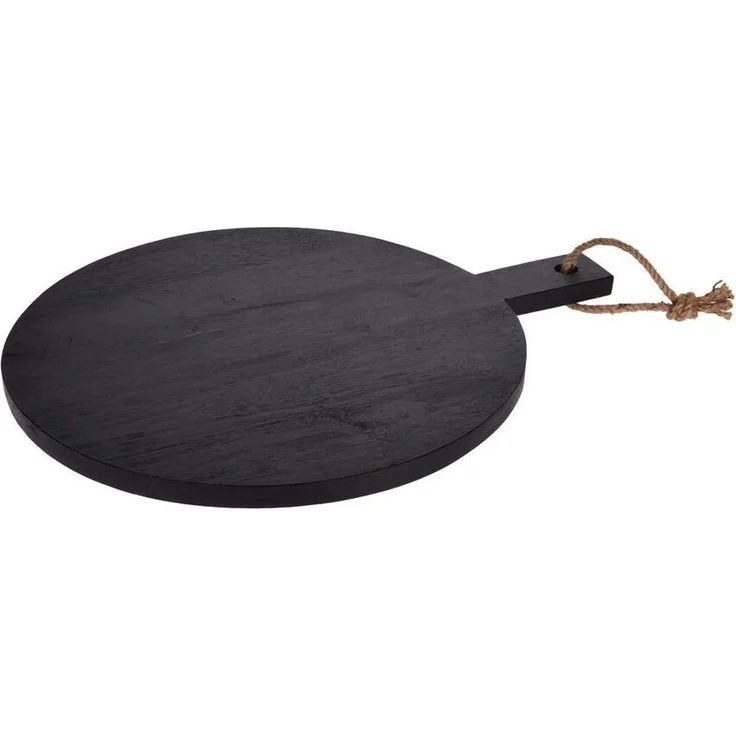 HAC24 Pizzaschneidebrett Schneidebrett Schwarz mit Griff Servierbrett Pizzabrett Holzbrett, Holz, (1-St), Rund, Ø40 cm, aus Gummibaumholz – Bild 2