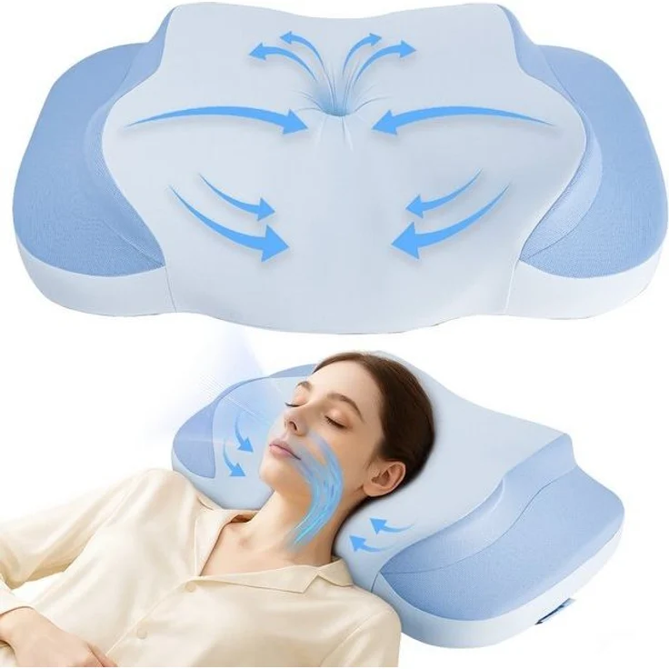 Esun Kopfkissen Nackenkissen, Memory Foam Kissen, Ergonomisches Nackenschmerzen Pillow, Füllung: Kissenbezug besteht aus 18% Elasthan und 82% Nylon, Seitenschlafer, Rückenschlafer, Bauchschlafer, Set, Schlafkissen, Eisseidenstoff, atmungsaktiv und weic... – Bild 4