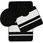 3-Teilig Bad Garnitur Badematte Badvorleger Wasser absobierend Große Streifenmuster rutschfest Schwarz