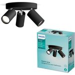 Philips Idris LED 3er Spotleuchte auf runder Platte, GU10 Lampe nicht enthalten, Schwarz, IP44, Wasserfest