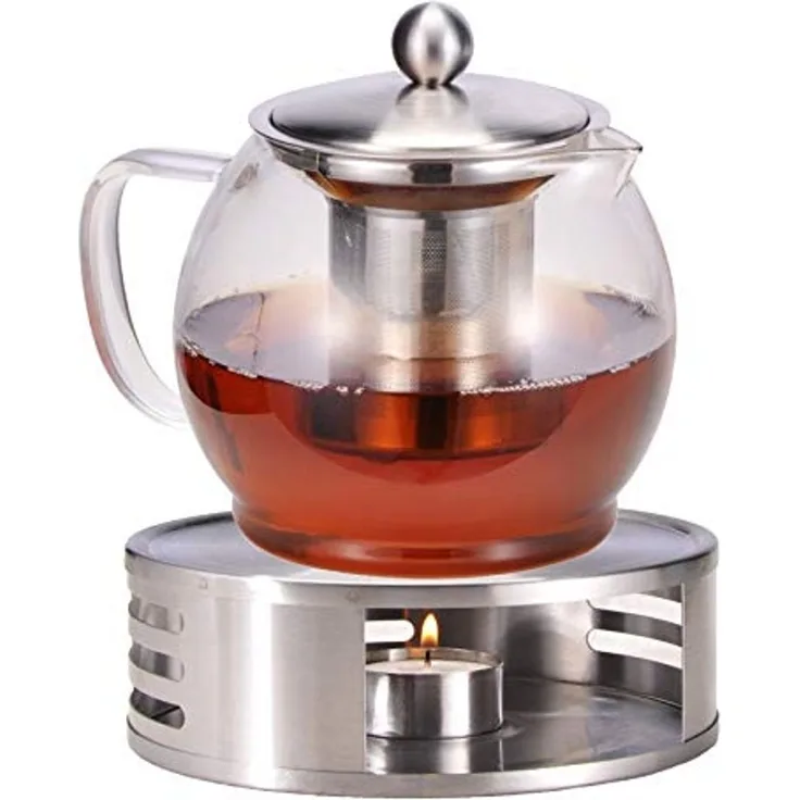 Bambelaa! Teekanne mit Stövchen Siebeinsatz Glas Set Tee Glaskanne Teebereiter Kaffeekanne Teesieb Kanne Teewärmer ca. 1,2 Liter