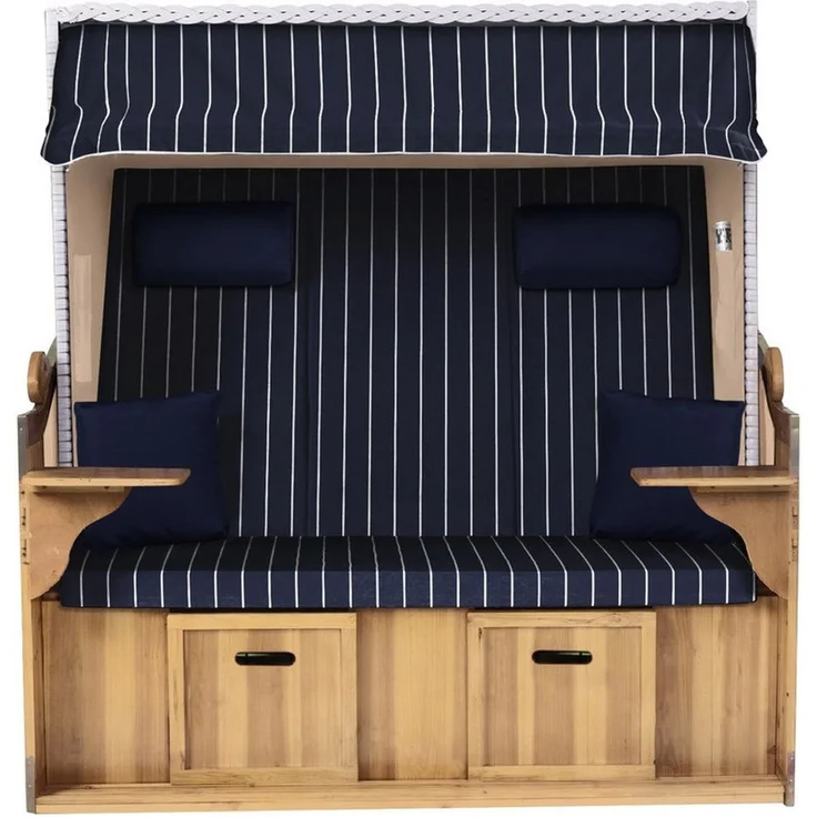 Strandkorb Hanse Strandkorb Strandkorb XXL Ostsee 2,5-Sitzer Volllieger Weiß Blau, BxTxH: 150x80x160 cm, Ostsee XXL Volllieger, Ostsee 2,5-Sitzer Modell 2025, Stabiles Wacholder mit handgefertigtem Polyrattangeflecht – Bild 2