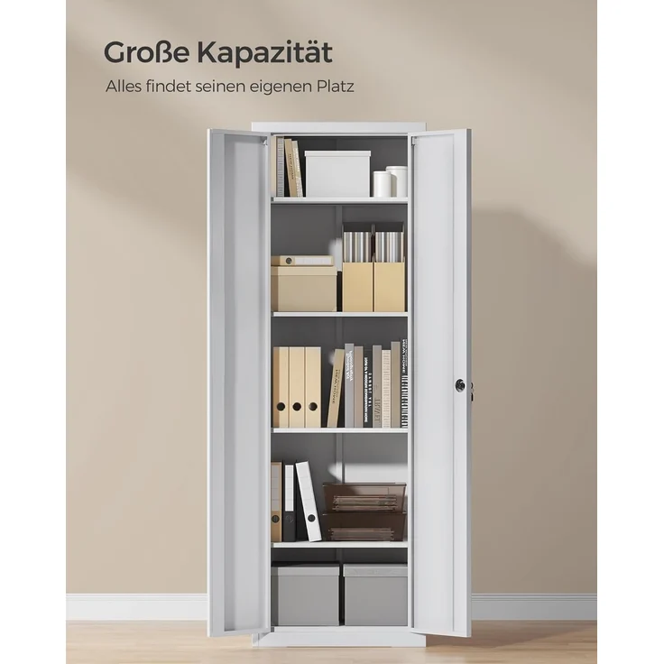 Songmics Aktenschrank mit 5 Ebenen, Stahl hellgrau, 60 x 40 x 180 cm – Bild 6