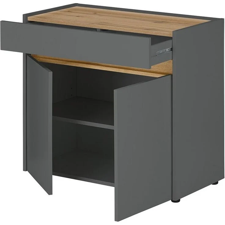 Lomadox Büromöbel-Set CRISP-61, (Spar-Set, 6-tlg, Aktenschrank Schreibtisch Regal Aktenregal Kommode), Büroausstattung Büroschrank Set anthrazit mit Eiche, grifflose Optik – Bild 2