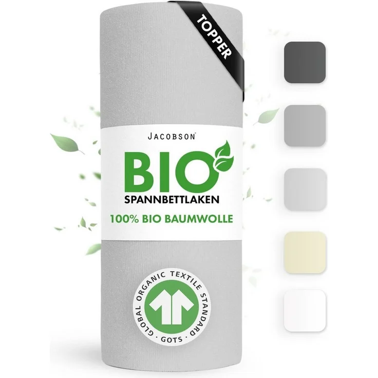 Jacobson Spannbettlaken BIO, Jersey Spannbetttuch, Bettlaken 160 g/m², 100% BIO-Baumwolle, Gummizug: rundum, GOTS zertifiziert – Bild 2