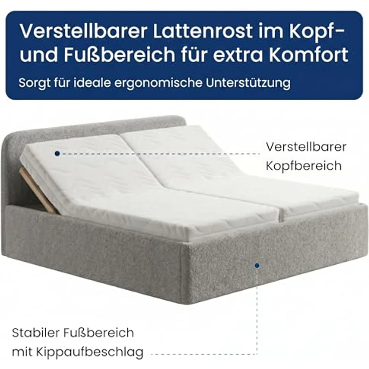 Home Collective Polsterbett mit Stauraum, verstellbarem Lattenrost, Bouclé-Stoff in Schwarz oder Creme, viele Größen, wählbare Matratze Federkern oder Kaltschaum – Bild 5