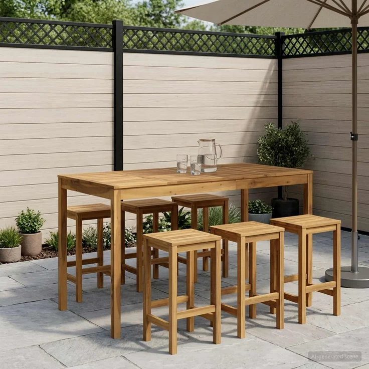 vidaXL Gartenbar-Tisch LAREN Weiß gewaschen 180 x 88,5 x 105 cm 901725 – Bild 1