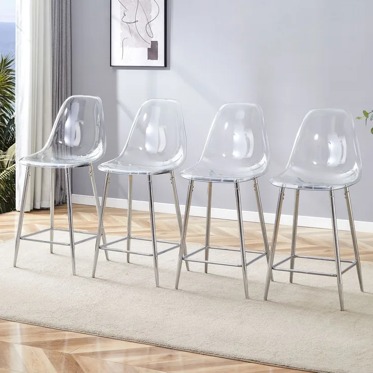 Barhocker 4er-Set 102x51x45 cm, transparenter Kunststoffsitz mit silbernem Metallgestell