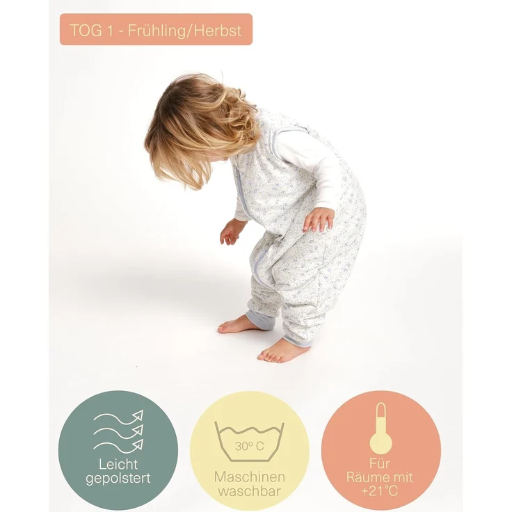 molis&co - Baby Schlafsack mit Füßen - Ideal für Frühling und Herbst - Babyschlafsack mit Füßen 1 tog - Leicht gepolstert - 100% Baumwolle (Oeko-TEX 100), Premium Qualität - Blue Lily (70 cm) – Bild 4