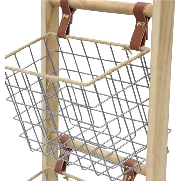 Dekoleidenschaft Standregal aus Holz mit 3 Körben aus Metall, 91 cm hoch, Korbregal, Küchenregal, Badregal, Holzregal mit Drahtkörben – Bild 5
