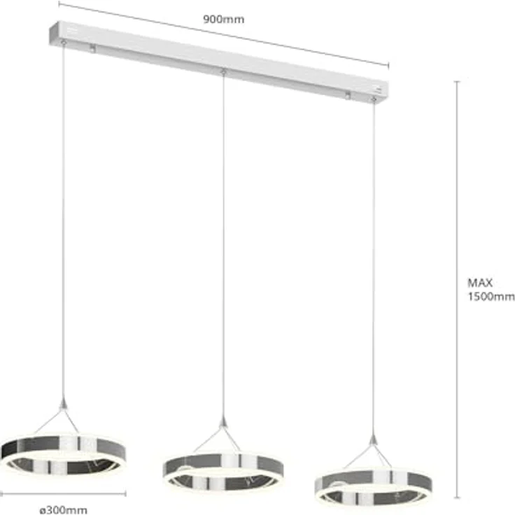 LUCANDE LED-Pendellampe Lyani, 115cm, 3-flg., dimmbar, chrom – Bild 7
